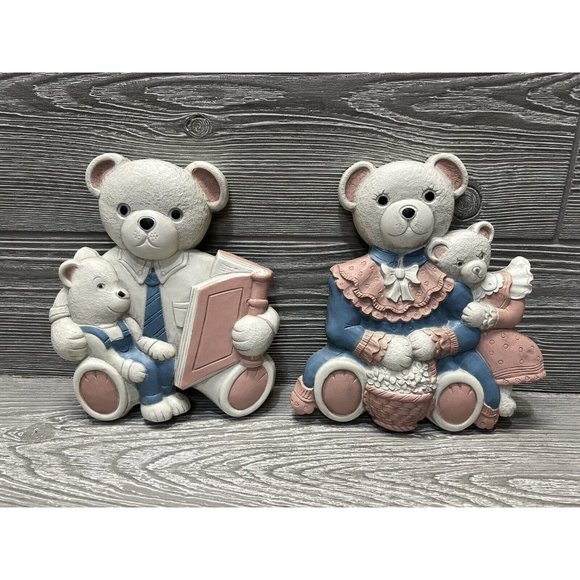 Vintage Retro Baby Nursery Homco Teddy Bear Family Kid's Plastic Wall Decor - Picture 1 of 8